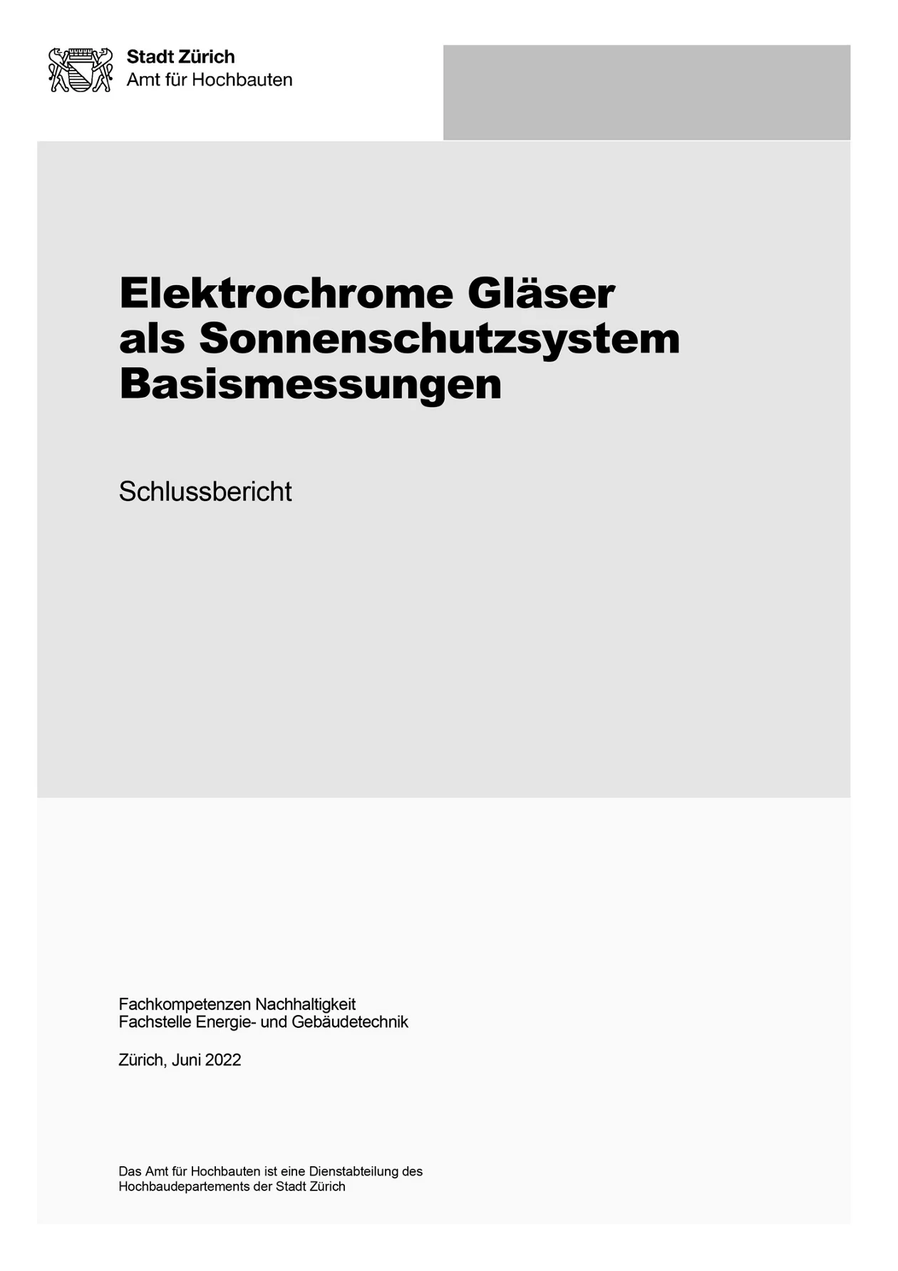 Titelseite Studie Elektrochrome Gläser als Sonnenschutzsystem Basismessungen