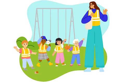 Im Pedibus geht's für die Kita-Kinder auf den Spielplatz.