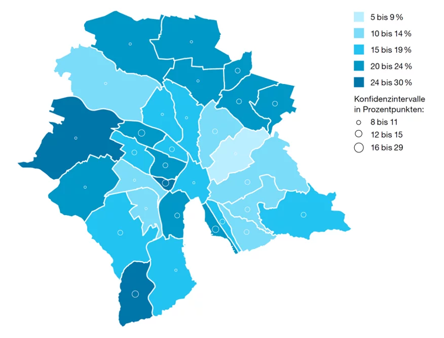 Auswertung der städtischen Bevölkerungsbefragung: Bewertung der baulichen Dichte nach Quartier (Quelle: BVB 2021)