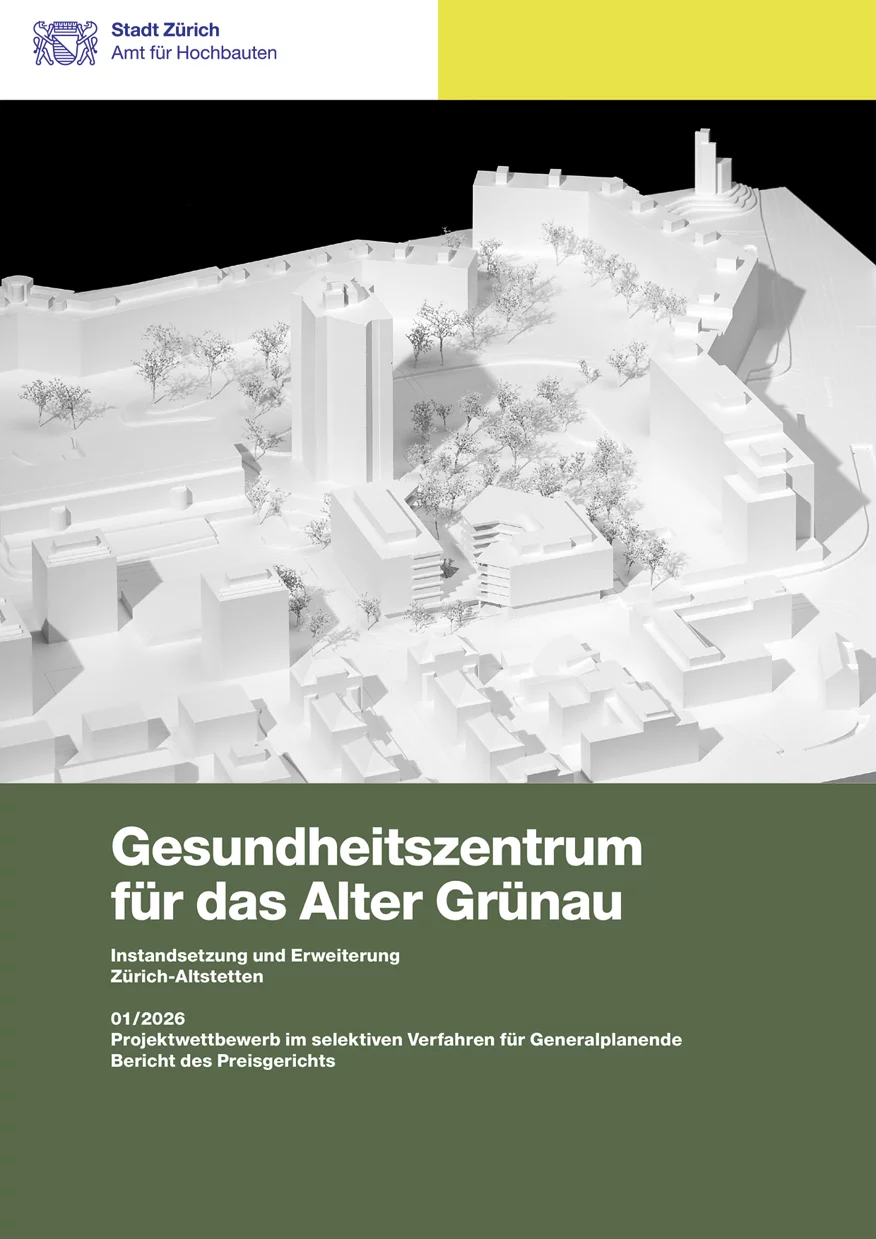 Titelseite Jurybericht Gesundheitszentrum für das Alter Grünau mit Modellfotografie.