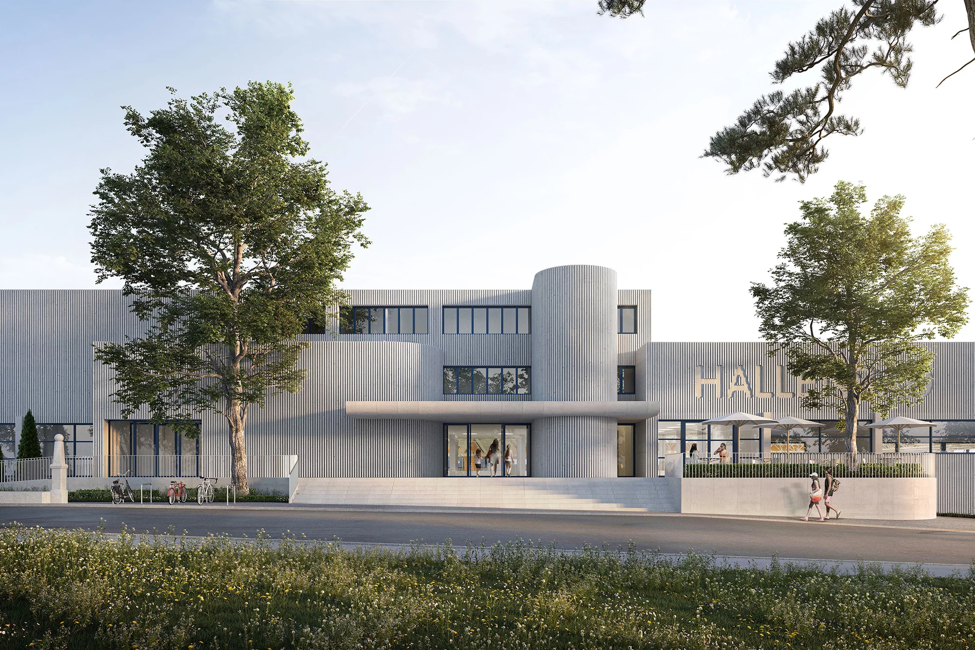 Die Visualisierung des geplanten Bauvorhabens zeigt den neuen Eingangsbereich des Hallenbads.