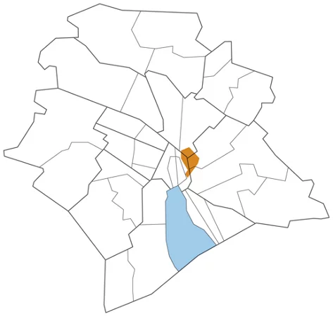 Umrisskarte der Stadt Zürich und der Quartiere. Darin eingezeichnet die Lage des Hochschulquartiers.