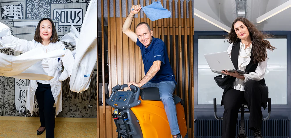 Collage von drei Mitarbeitenden des Stadtspitals in ihrer Arbeit