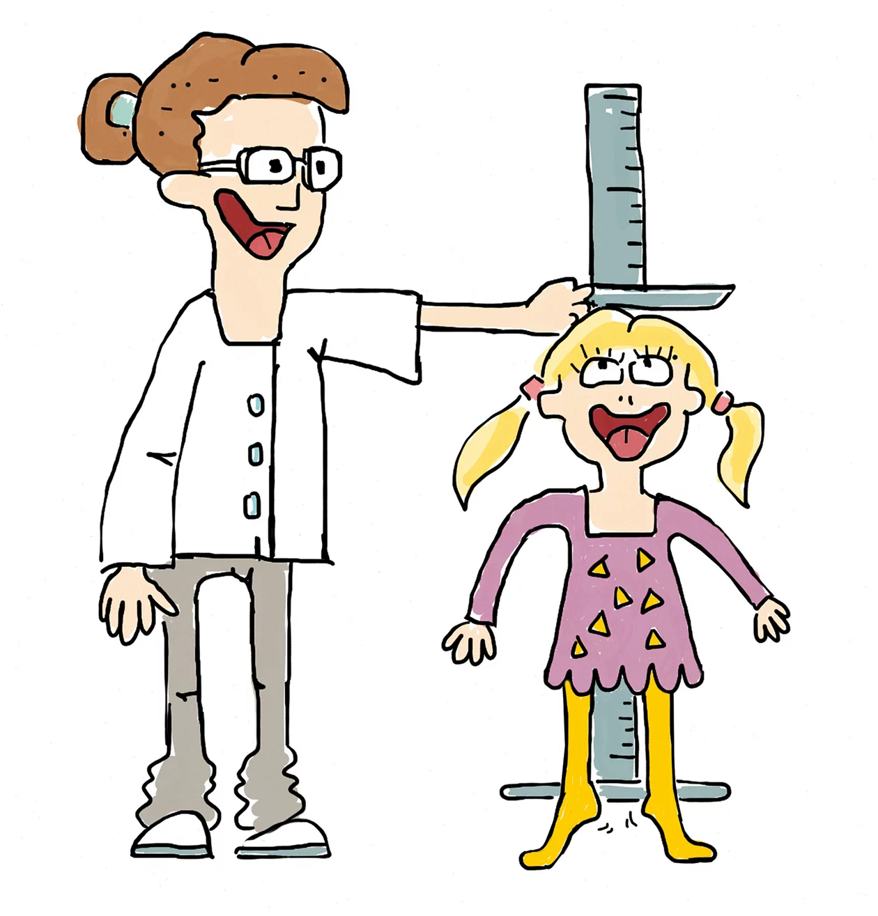 Ärztin misst die Grösse bei einem Mädchen.