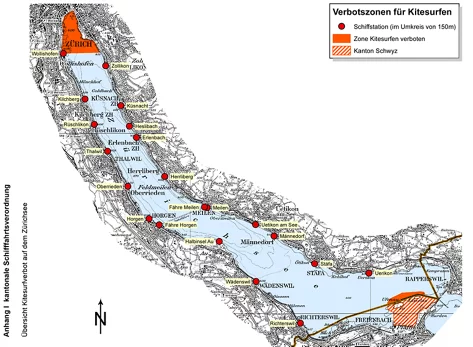 Kartenausschnitt Verbotszonen für Kitesurfen