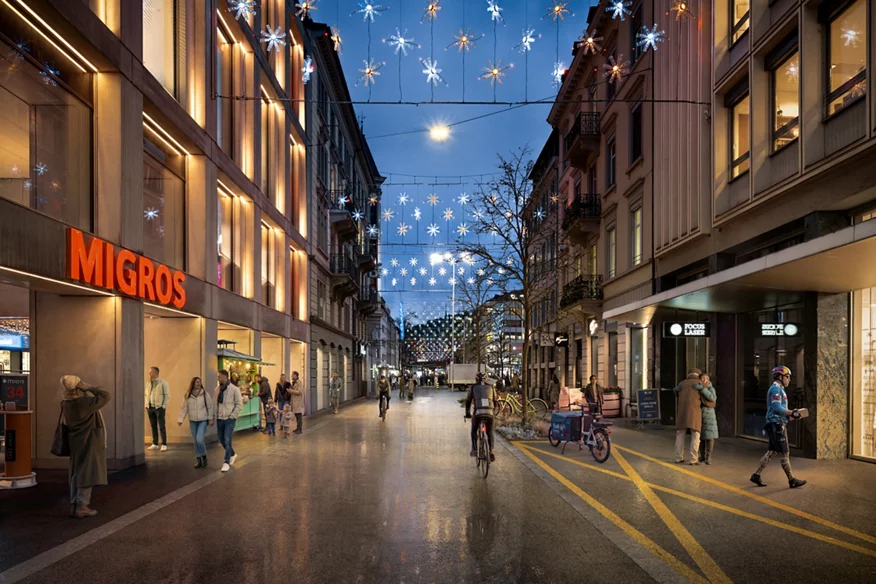 Die Löwenstrasse in Richtung Löwenplatz nach der Umsetzung des Projekts