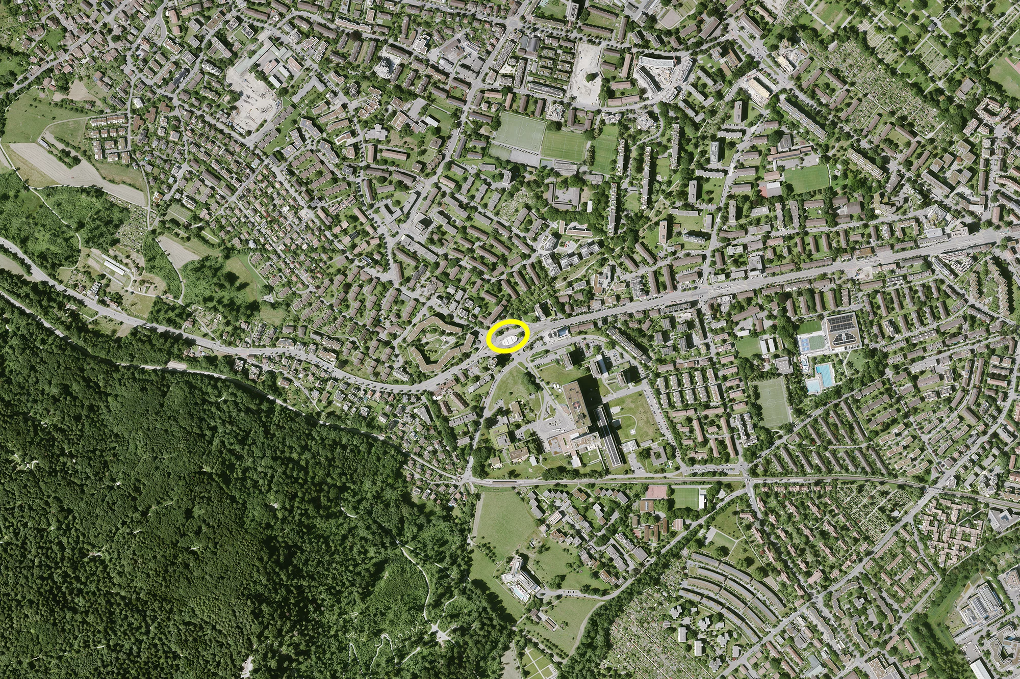 Gelb eingezeichneter Perimeter auf der Karte markiert den Wettbewerbsstandort der Haltestelle Triemliplatz.