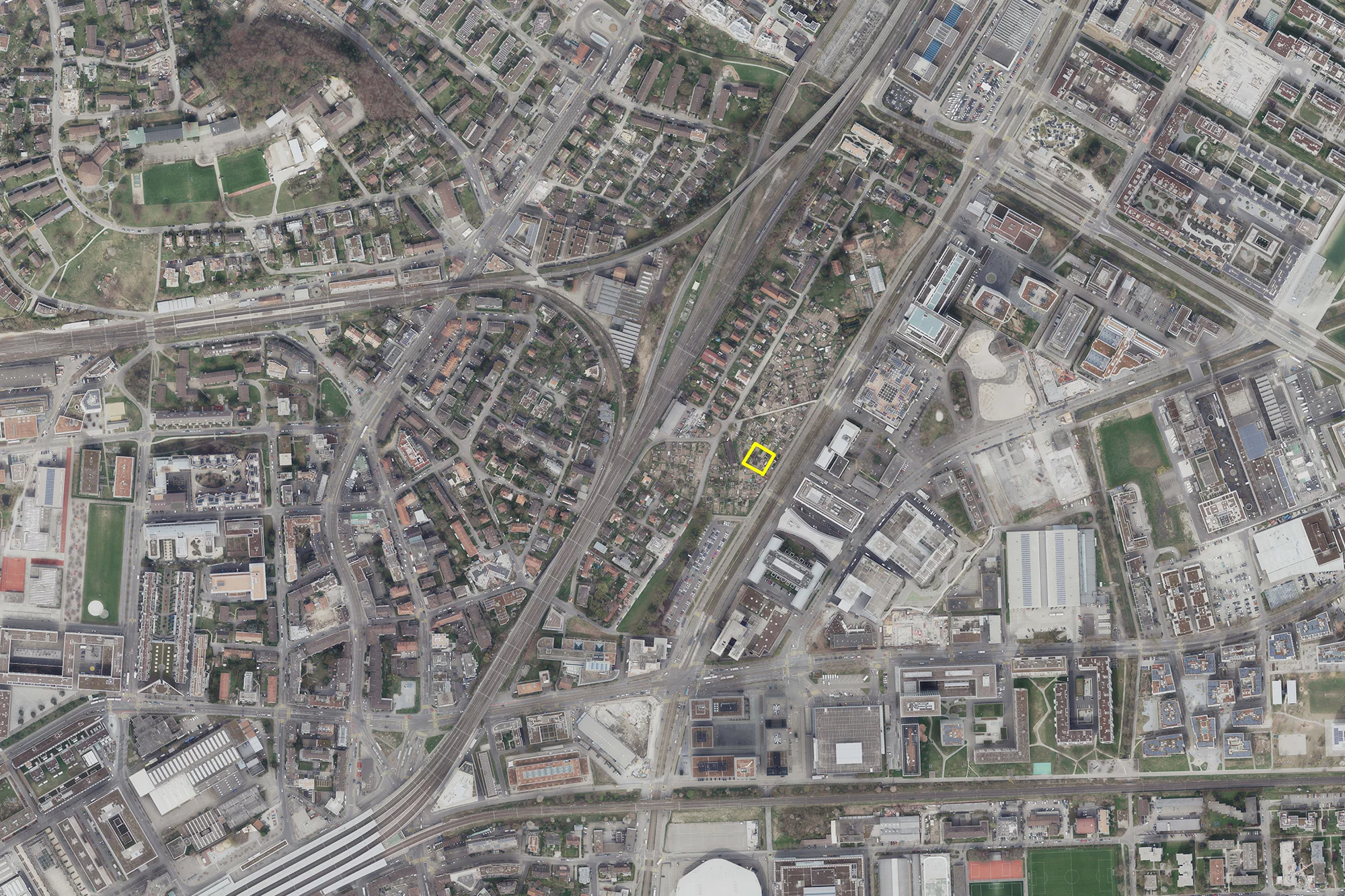 Der gelb eingezeichnete Perimeter auf der Karte markiert den Wettbewerbsstandort der Thurgauerstrasse Teilgebiet C, Bereich C1.