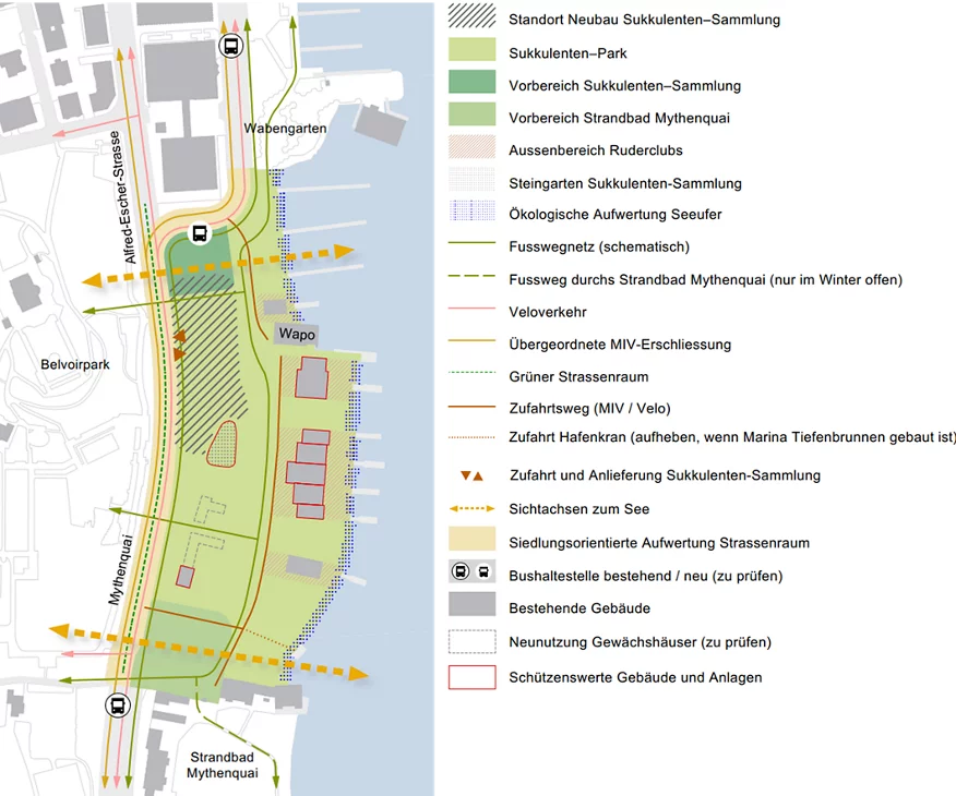 Masterplankarte «Gebiet Sukkulenten-Sammlung» mit den räumlichen Grundsätzen