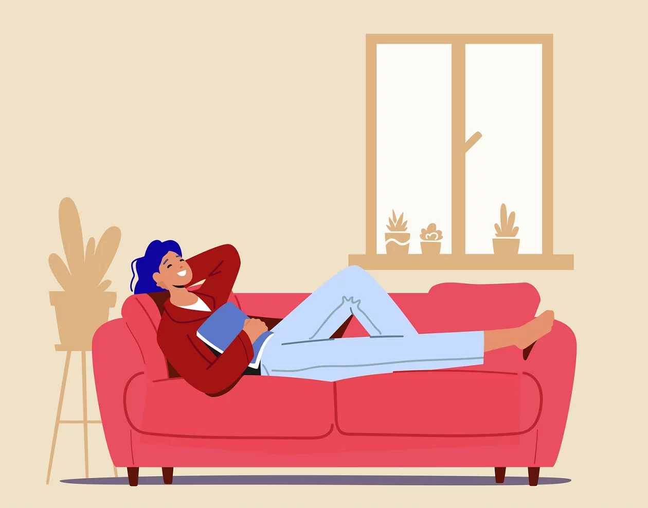 Person liegt gemütlich auf Sofa