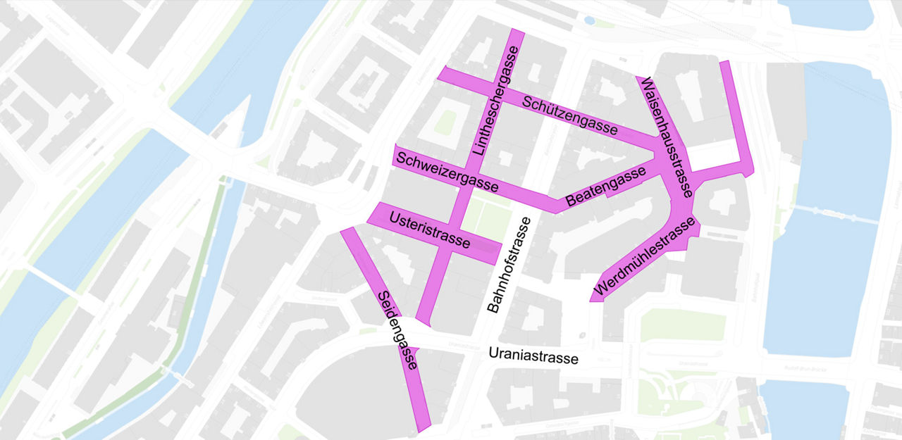 Plan mit eingezeichntetem Projektgebiet