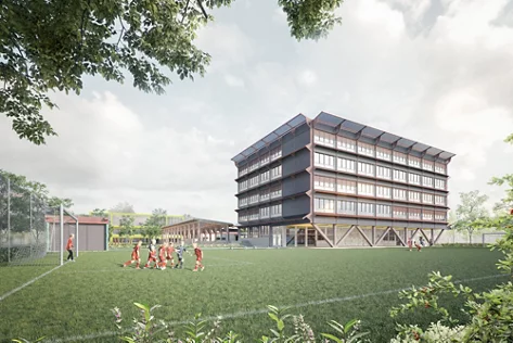 Visualisierung der Aussenansicht Schulanlage Luchswiesen