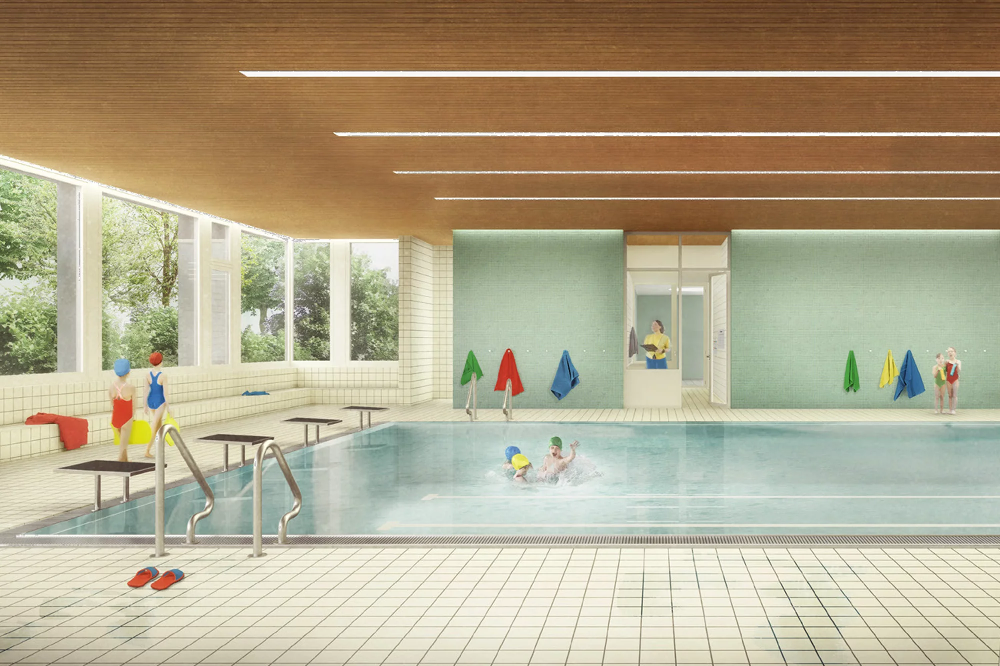 Innenansicht der Schulschwimmanlage Kügeliloo mit Schwimmbecken.