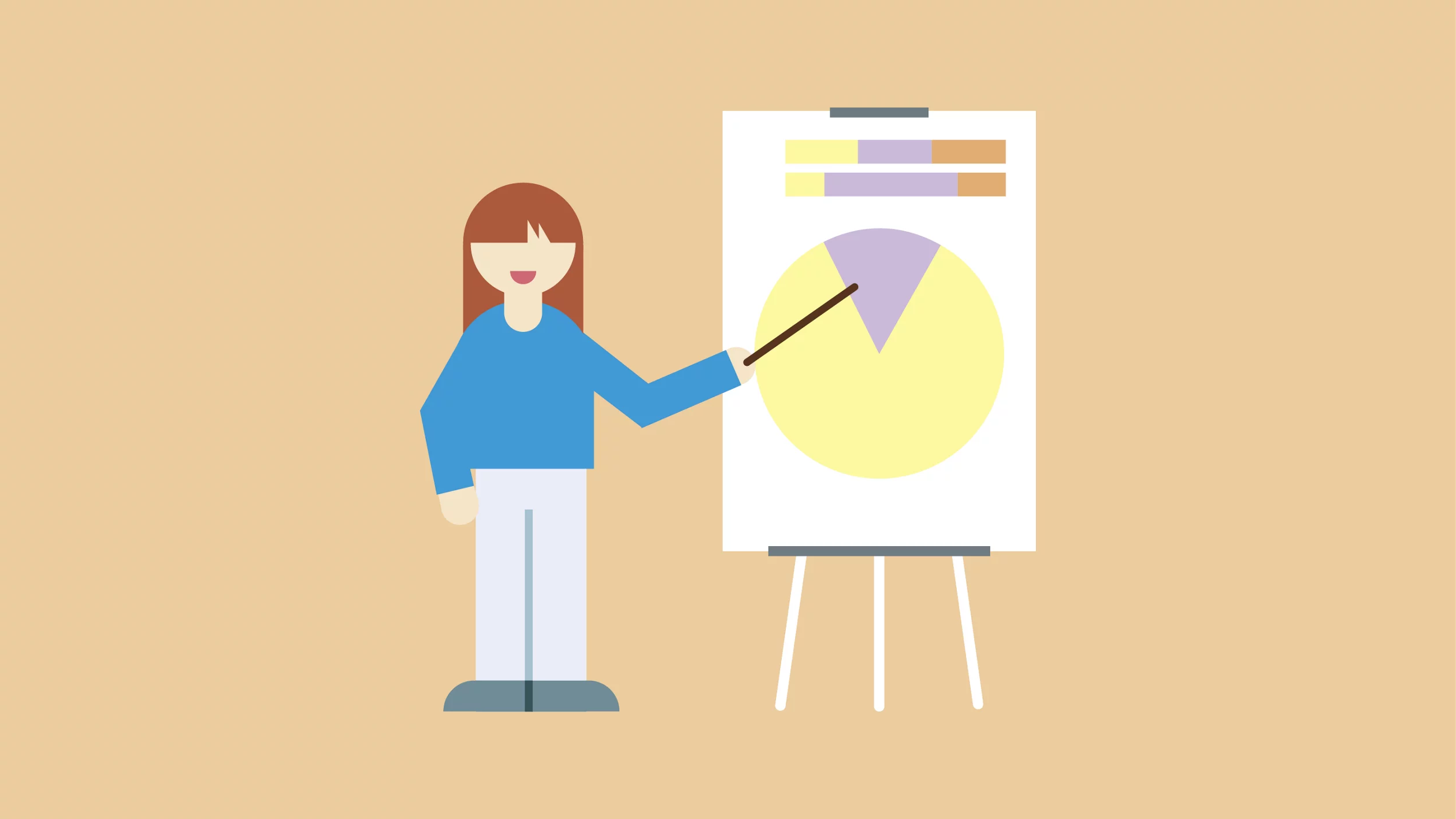 Illustration einer Lehrperson vor einem Flipchart