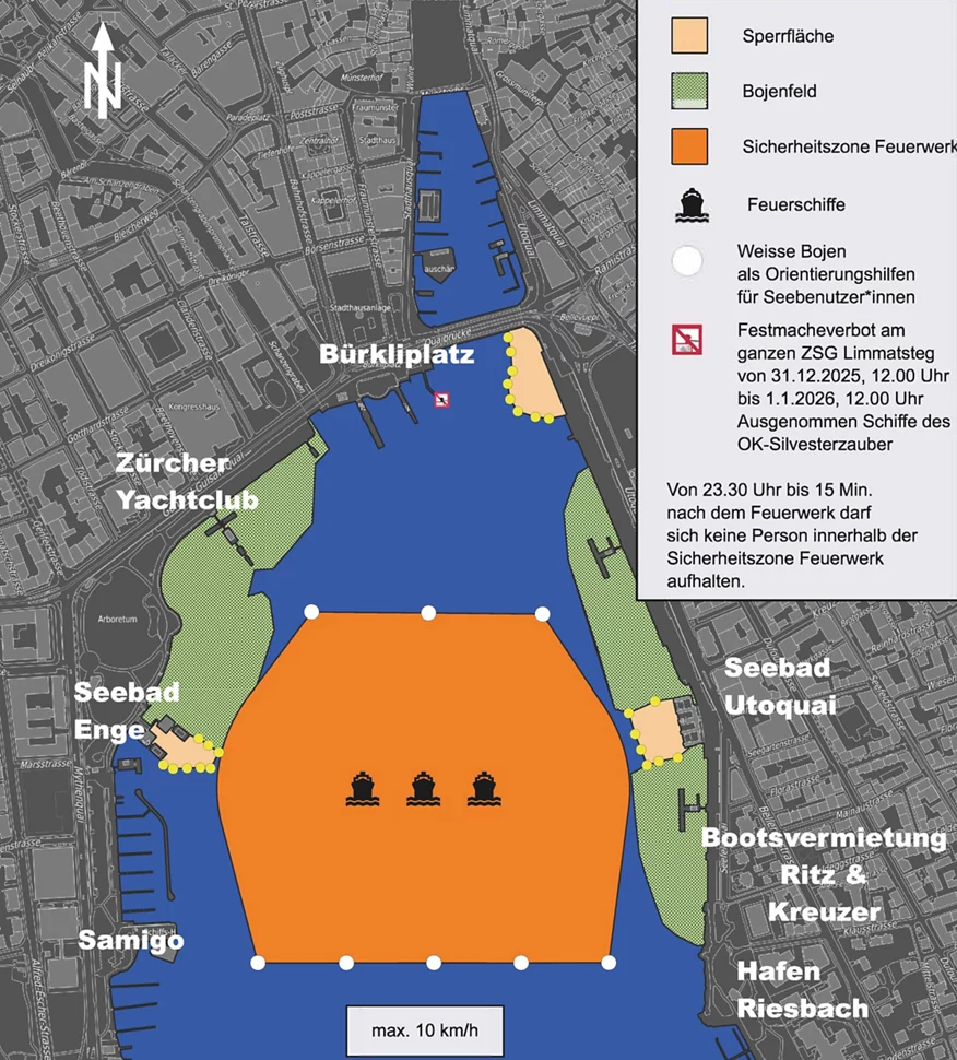 Kartendarstellung Verkehrsvorschriften für den Schiffsverkehr am Silvesterzauber