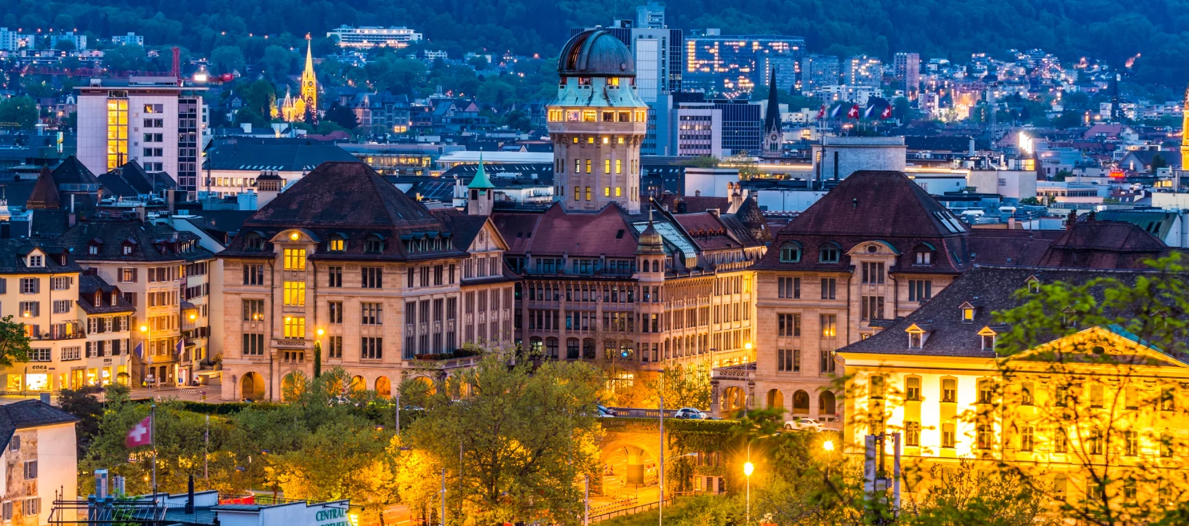 Überblick über Zürich in der Nacht