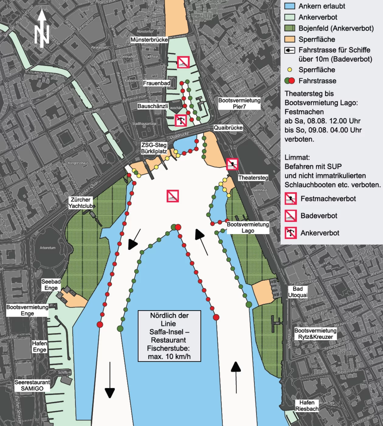 Kartendarstellung Verkehrsvorschriften für den Schiffsverkehr an der Streetparade