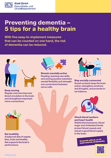 Preventing dementia: 5 tips for a healthy brain (Flyer A5)