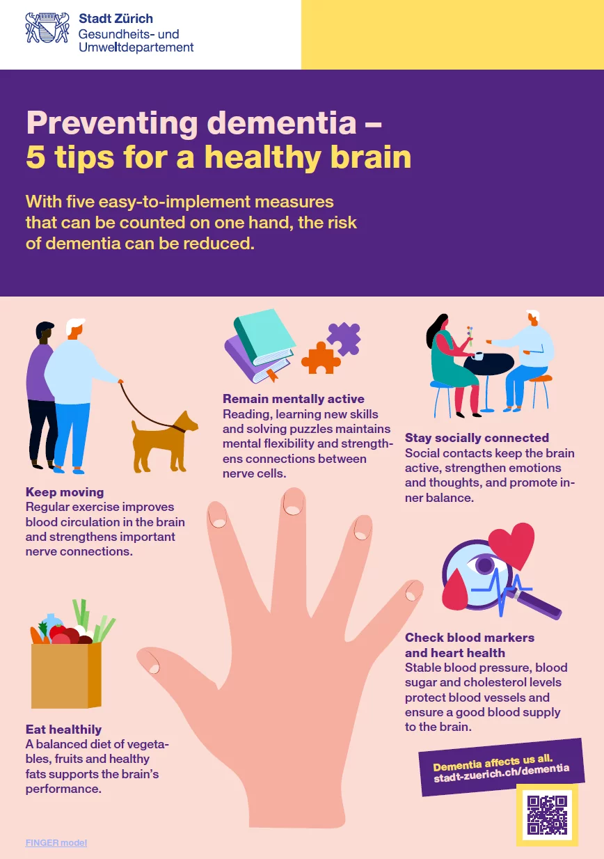 Preventing dementia: 5 tips for a healthy brain (Flyer A5)