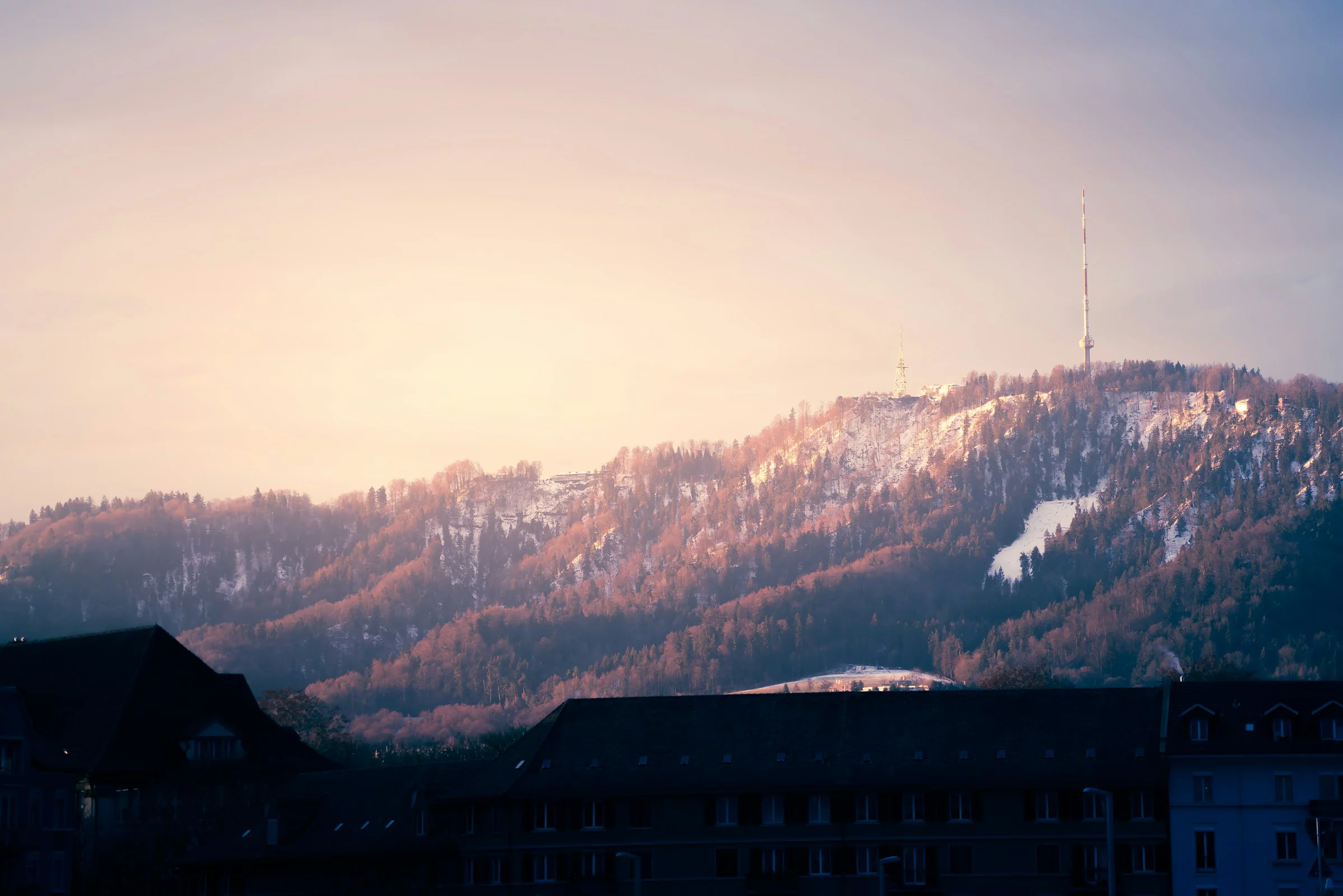 Blick auf den verschneiten Uetliberg