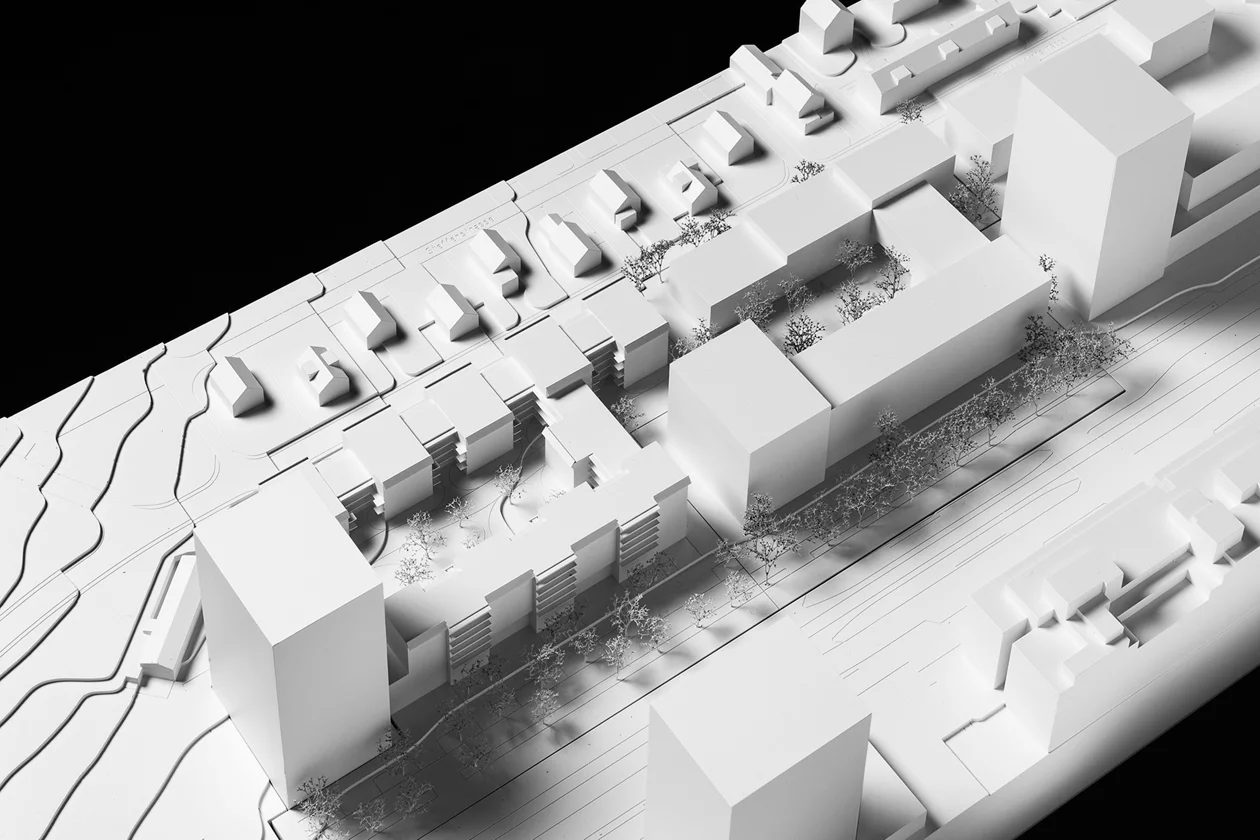 Modell der Siegerprojekte des Architekturwettbewerbs