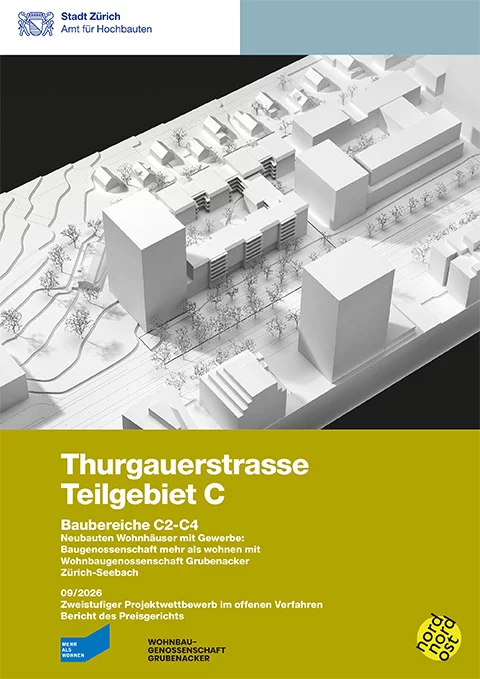 Titelseite Jurybericht Thurgauerstrasse Teilgebiet C Baubereiche C2-C4 mit Modellfotografie.