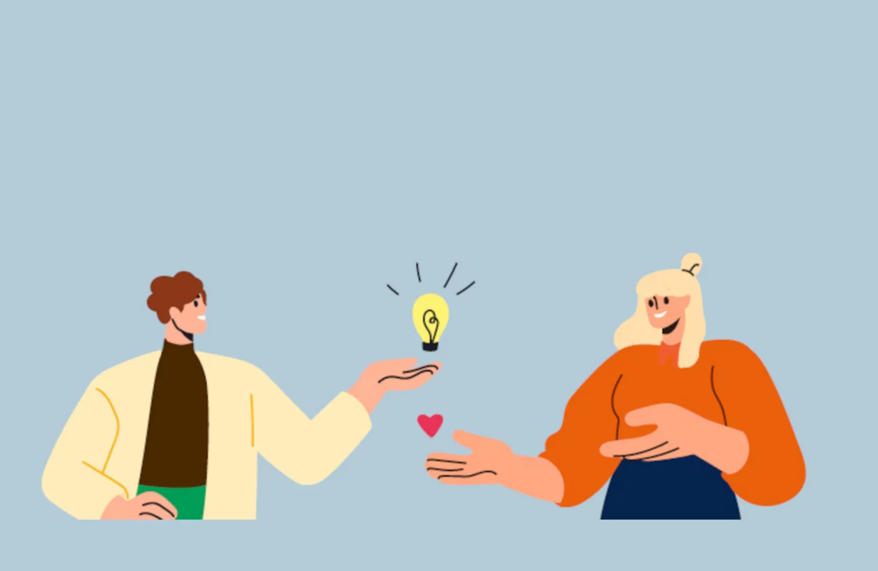 Illustration von einen Mann und einer Frau, sie tauschen Ideen aus