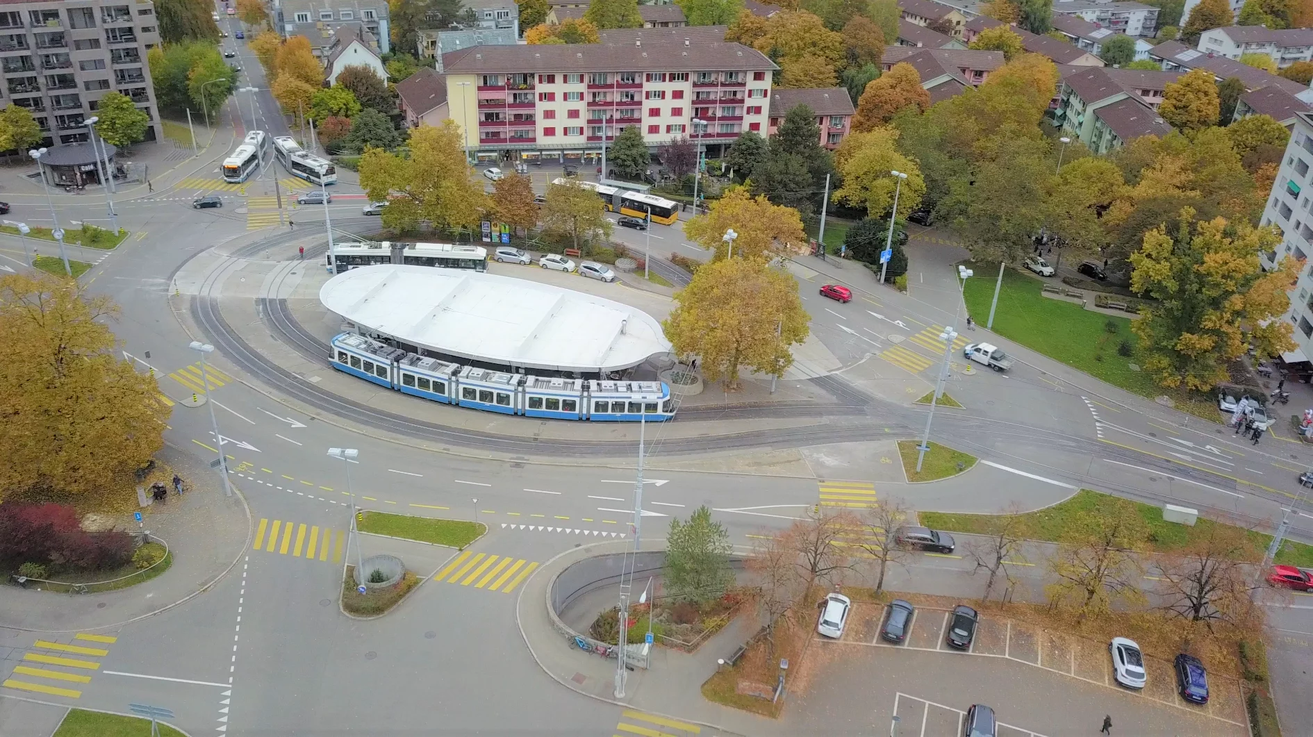 Tramwendeschlaufe Triemli im Herbst 2020, Drohnenbild ewp