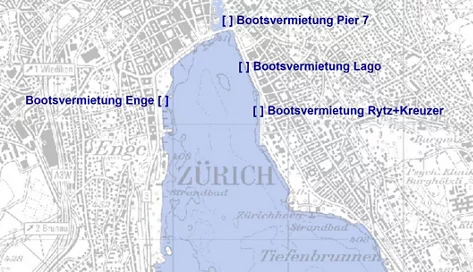 Kartenausschnitt Lage der Bootsvermietungen