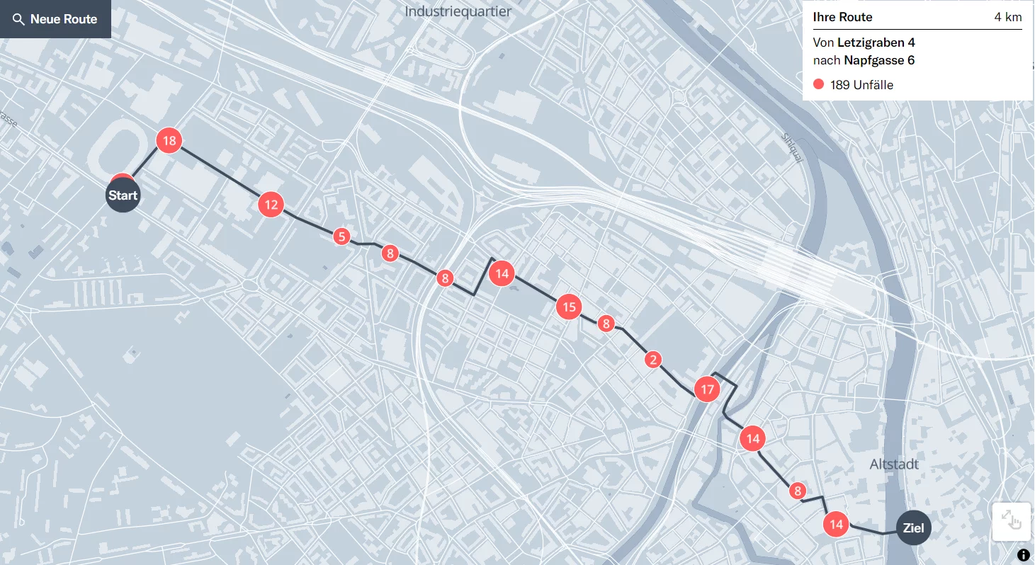 Screenshot der Anwendung "Verkehrsunfallrisiko"