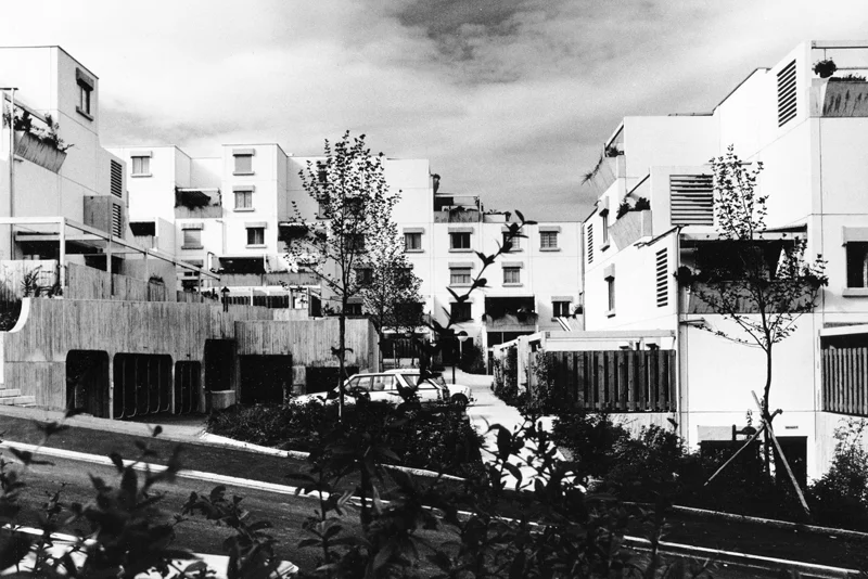 Archivaufnahme Aussenansicht des Ensembles der Wohnsiedlung Furttal.