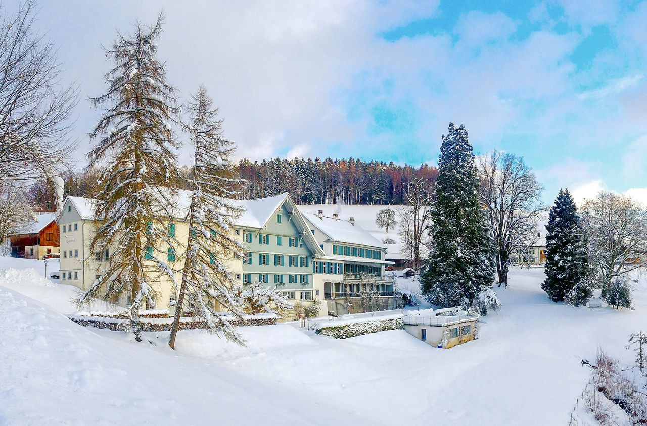 Gasthof Gyrenbad im Winter.