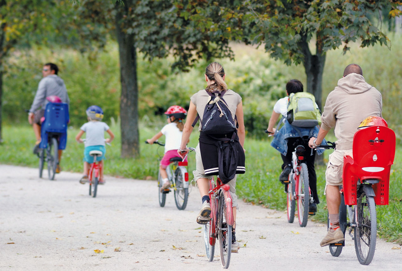 Family and friends cycling